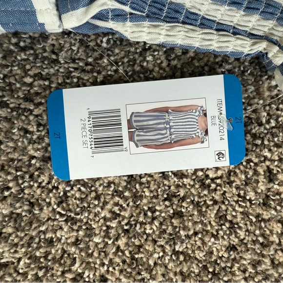 Rare Editions Toddler Girl Blue and White Striped Kids Matching Set Size 2T NWT - Picture 2 of 2